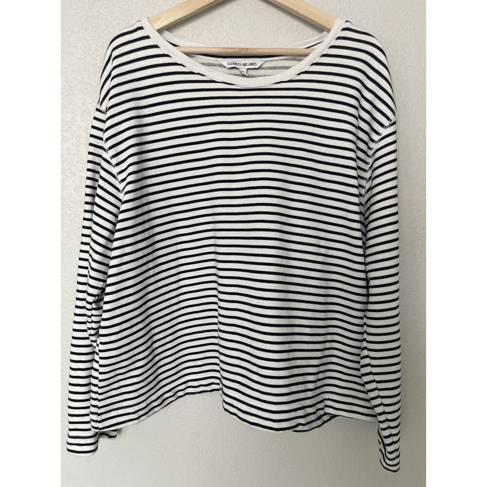 Elizabeth and James French Terry Striped Sweatshirt Size XXL Black White